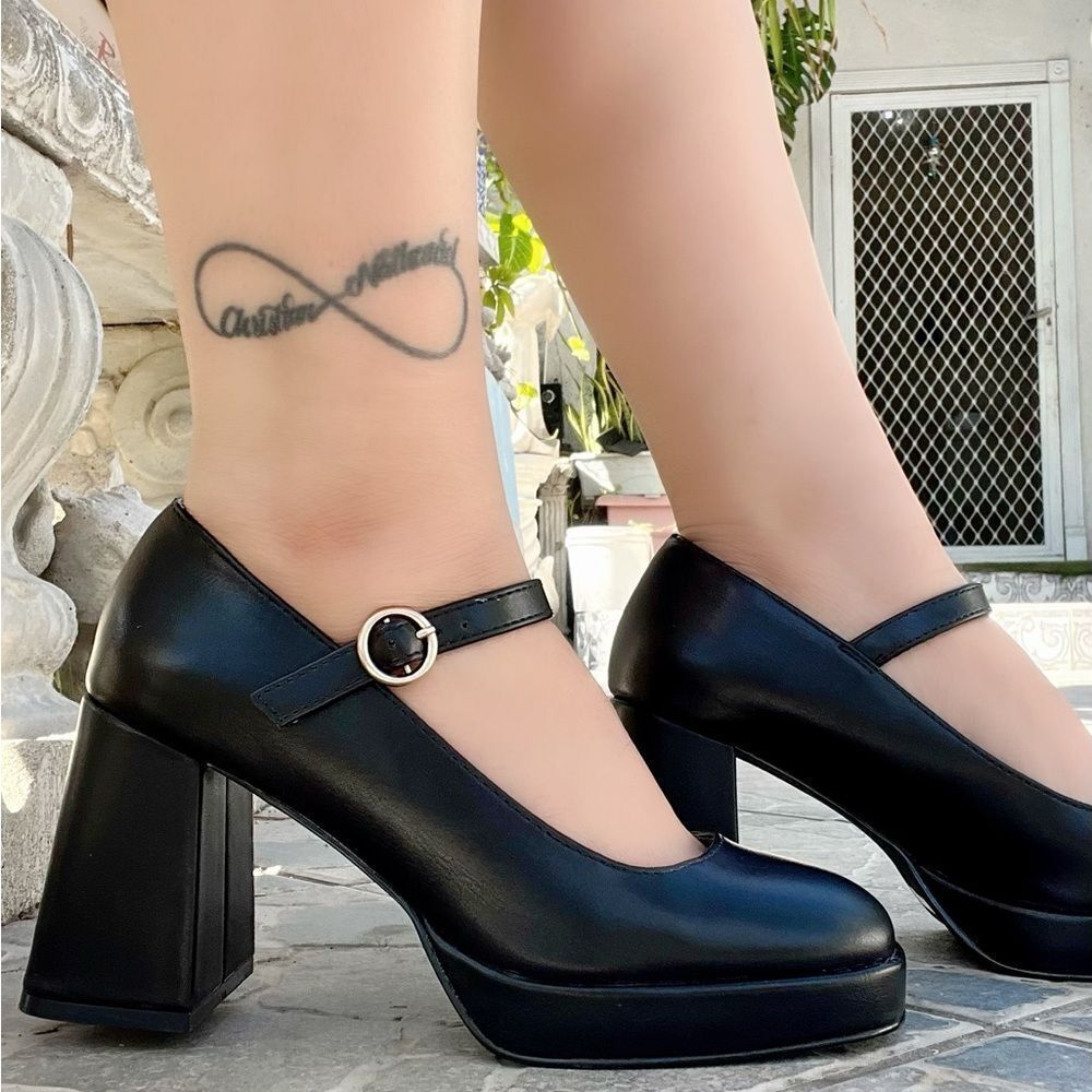BLACK BABYDOLL MARYJANE BLOCK HEEL - Picture 3 of 8